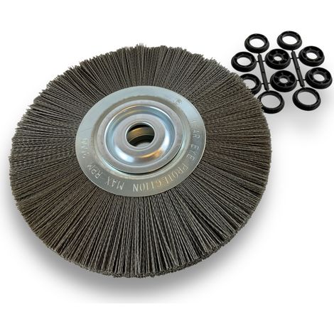 Brosse circulaire NYLON Abrasif  Ø 300 mm  Epaisseur 2 rangs  Carbure de silicium Grain 80  Alésage 32 mm + réducteur bague 25/22/20/16/12 mm  Touret meuleuse ponceuse  Kibros 231302KR80 (1/5)