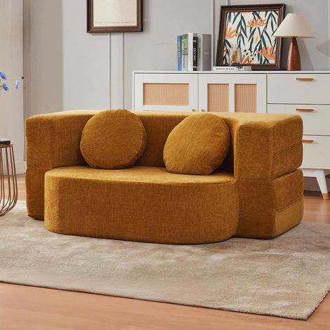 Divano componibile pieghevole CAMA, divano modulare, tessuto intrecciato, divani componibili per soggiorno, divani piccoli per piccoli spazi, divanetto letto, giallo 180 cm/70,8 pollici