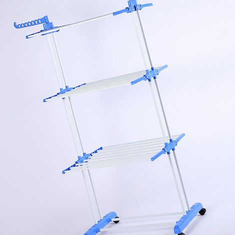 Porte-serviettes pliant en forme d'aile, bleu, pliable, mobile avec roulettes, extensible, trois niveaux, pour maison, vente en gros (1/3)