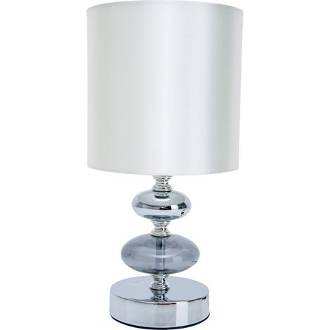 Lampe à Poser Design en Métal Chromé et Verre avec Abat-jour en Tissu Blanc E14 Hauteur 28,5 cm - PANGIVO (1/5)