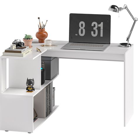 HOMCOM Scrivania Angolare Moderna con 4 Ripiani in Legno 120x100x77 cm Bianco (1/5)