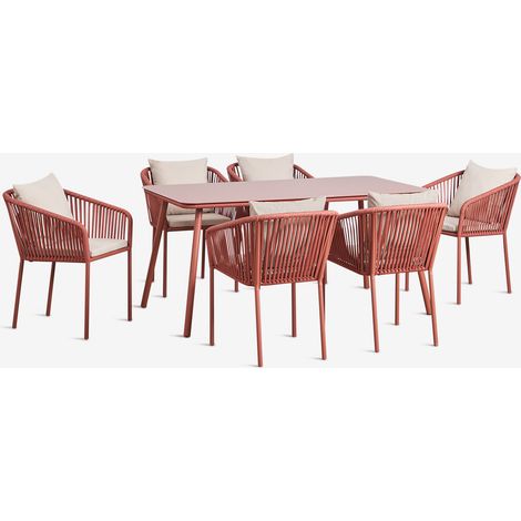 Ensemble de table rectangulaire 160x90 cm et 6 chaises de jardin en corde tressée Arhiza Classic SKLUM Terracota (1/5)