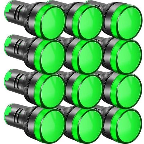 Lot de 12 indicateurs d'alimentation LED 22 mm 220 V-380 V AC/20 mA. panneau de signalisation pilote LED. lumière clignotante LED. vert (1/5)