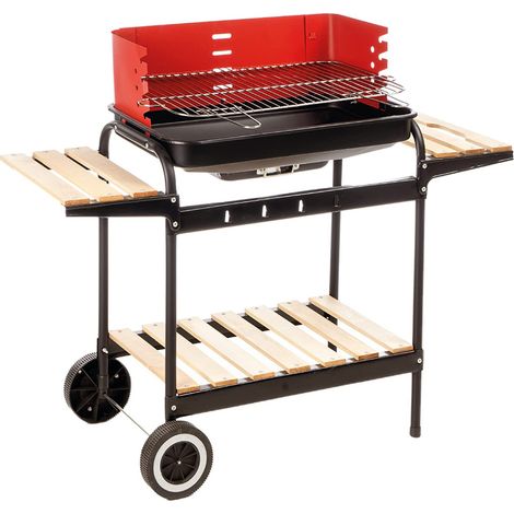 Barbecue Trolley a Carbonella In Metallo e Legno BBQ Braciere Portatile Ripiani (1/7)