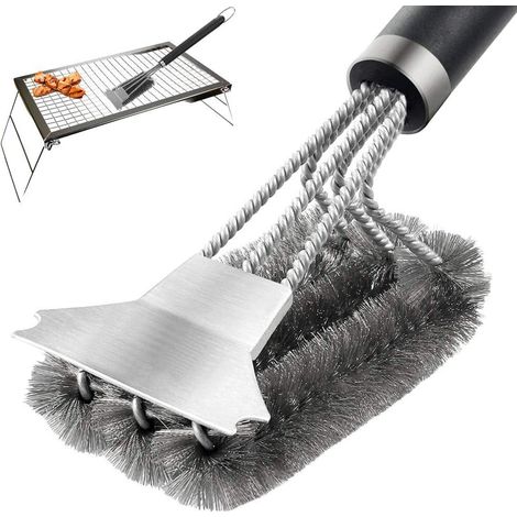 Brosse et grattoir pour barbecue de 45 cm (18 pouces), brosse de nettoyage en acier inoxydable pour barbecue, brosse métallique (1/5)