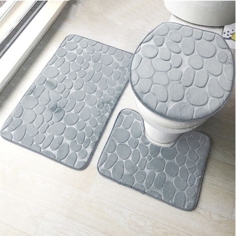 3 Pièces Housse Siège Toilette Tapis Galets, Absorbant antidérapant salle bain (1/5)