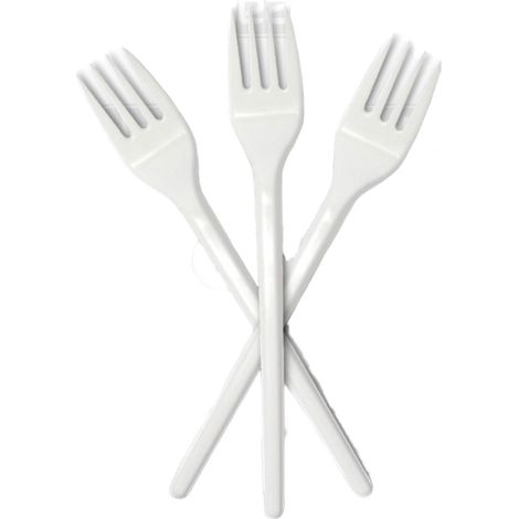 Weiße Kunststoffgabel, 16 cm, 100 Stück