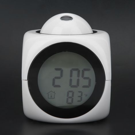 Réveil numérique projecteur LCD moderne, horloge parlante blanche avec câble USB, affichage clair et élégant (1/5)