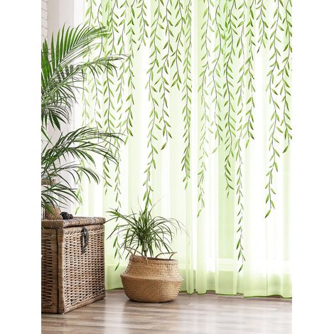 Rideaux en voile de saule vert tendre, voilage à motif feuillage, rideaux de fenêtre en tulle à motif vigne, lierre, magnifiques rideaux pour salon, chambre, fenêtre, porte, balcon (1/3)