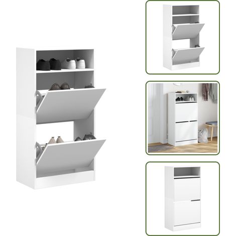 Schuhschrank Weiß 60x34x116 cm Holzwerkstoff - Schuhschrank - Schrank Für Schuhe - Garderobe - Kleiderablage - Regal (1/5)