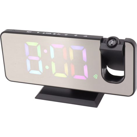 Réveil miroir numérique avec grand écran, projection de couleurs dégradées RGB, noir, idéal pour la maison et la chambre. (1/5)