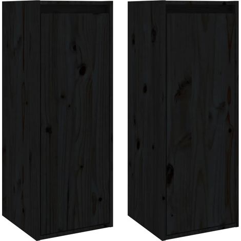 Lot de 2 armoires murales en bois flottante noire 30 x 30 x 80 cm rangement pratique style contemporain (1/5)