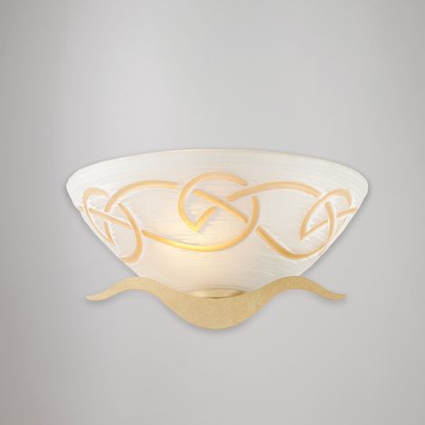 Applique in ferro laccato avorio con decorazione effetto decapè e diffusore in vetro diametro 30 bianco e ambra 1 luce H.15 - L.30 - P.15
