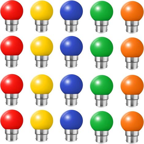 Filiyano-Lot de 20 mini ampoules LED à baïonnette B22, couleurs vives, style globe, idéales pour décorer une terrasse, un jardin, une fête ou Noël. (1/5)