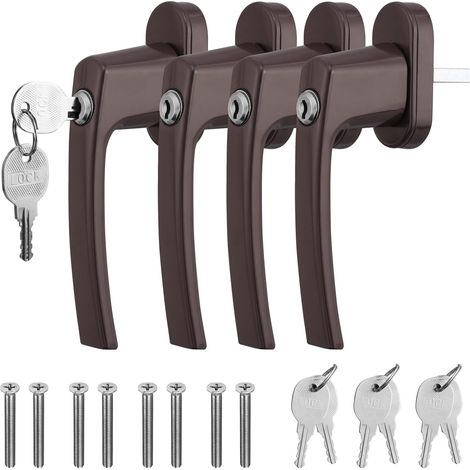 4PCS Poignées de Fenêtre en Aluminium à Clés,Poignée de Porte de Balcon Verrouillable avec 8PCS Vis et 8 PCS Clés pour Sécurité Enfant,Sécurité de la Maison pour Porte et Fenêtre Marron (1/5)
