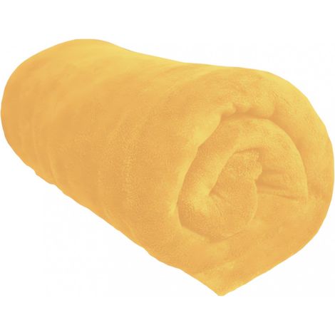 Soleil D Ocre – Plaid polaire microfibre 140x200 cm jaune – Traité antipeluches – Extra-doux et léger – Pour bien-être optimal