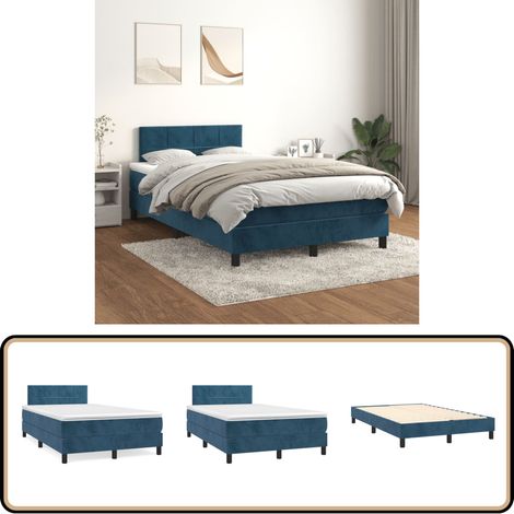 Boxspringbett mit Matratze Dunkelblau 120x200 cm Samt - Boxspringbett - Doppelbett - Samtbett - Bettauflage - Matratze