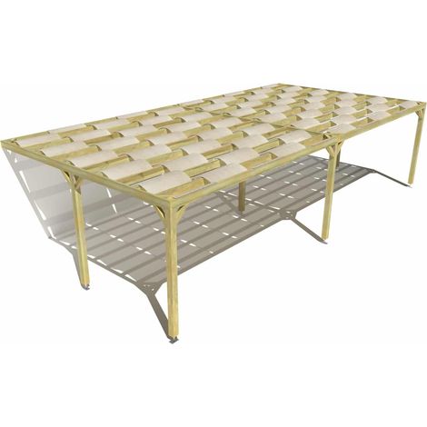 Pergola bois • 10m x 5m • adossée • sens largeur • voilage semi-transparent inclus • livraison comprise