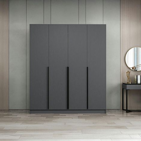 Armoire penderie design gris rainuré H 210 cm BYRON (1/5)