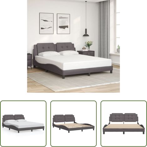 vidaXL Oreiller de tête de lit - Cadre de lit sans matelas Zadar gris 160x200 cm similicuir (1/5)
