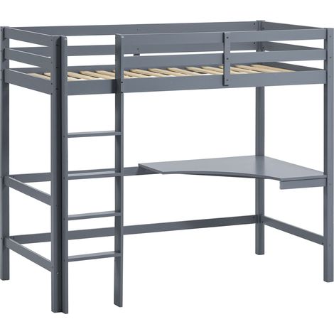 Sydney 3ft Single Wood Bunk Bed With Desk, 90 x 190 cm, Grey