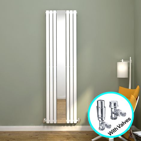 ELEGANT Central Heating Radiator 1800 x 500mm Vertical White Oval Column Panel Heating with Mirror + Chrome Thermostatic Radiator Valves (1/5)