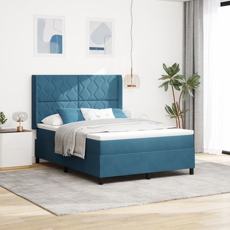 Box Spring Bed with LED Strip Lights Blue 160 x 200 cm Velvet vidaXL (1/5)