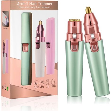 Epilateur Visage, Femme Stylo Rasoir Electrique, Tondeuse Femme Sourcil sans Fil Rechargeable pour Lèvres Bikini Bras avec LED, Vert (1/5)