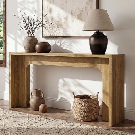 Tribesigns Console Étroite Moderne 160 cm, Meuble d'Entrée Bois Minimaliste, Console Longue Derrière Le Canapé pour Salon, Entrée, Couloir, Marron