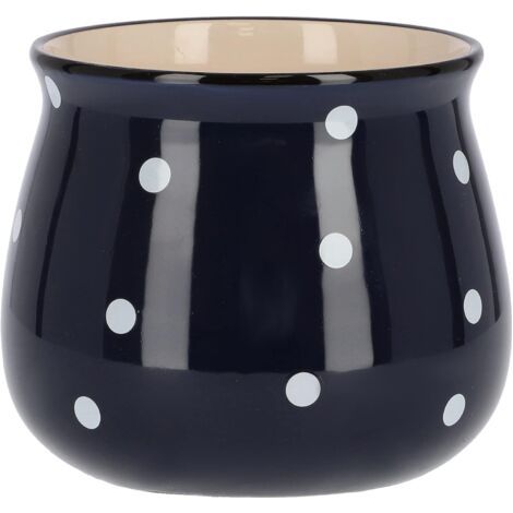 Pot de fleurs en céramique Ø 125 mm Bleu foncé aux pois blancs-NANOTEH (1/5)