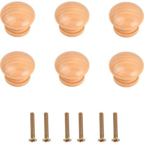 Pieces Wooden Furniture Knobs, Round Natural, 30x20mm, For Drawers, Cupboards, Kitchen, Bedroom (1/5)