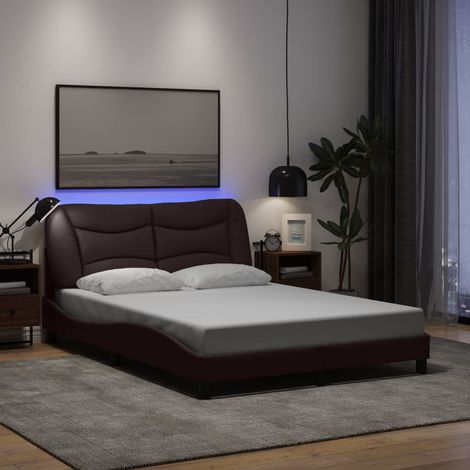 Cadre de lit avec LED sans matelas-Structure de lit avec lumière marron foncé 140x190cm tissu 701199 (1/5)