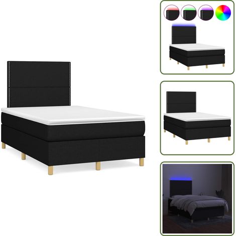The Living Store Sommier à lattes de lit matelas et LED noir 120x190 cm tissu - Sommier Tapissier - Lit Double - Matelas À Ressorts Ensachés - Éclairage Led - Têtière Ajustable (1/5)