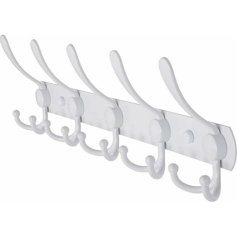 Appendiabiti da parete - 5 ganci, robusto, in acciaio inossidabile, appendiabiti in metallo per cappotti, cappelli, asciugamani, borse, vestiti, ingresso del bagno, bianco (1/5)