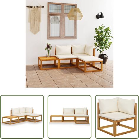 vidaXL Akazienholz - 4-tlg. Garten-Lounge-Set mit Auflagen Creme Massivholz Akazie (1/5)