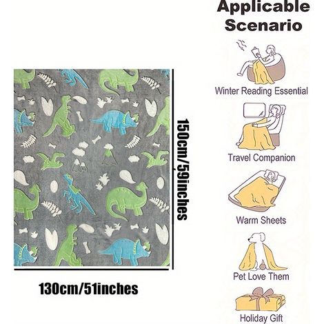 1 couverture lumineuse, couverture dinosaure phosphorescente, couverture polaire douce et moelleuse en flanelle pour (1/5)