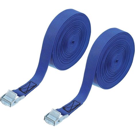 Sangles d'arrimage 10m avec came, 2 pièces, capacité de charge 250kg, bleu