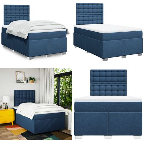 vidaXL Sommier à lattes de lit avec matelas Bleu 120x200 cm Tissu (1/5)