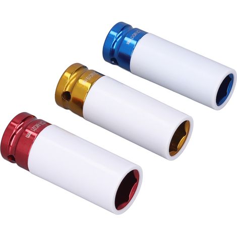 Lot de 3 douilles pour écrous de roue acier alliage CR-MO multicolores protection moyeux 17mm 19mm 21mm 1/2in (1/5)
