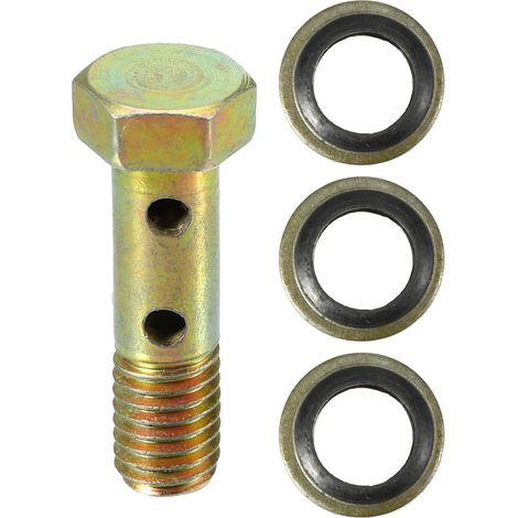 Kit de boulons double banjo, M8x1.25 Longueur 32mm Filetage métrique Adaptateur de raccord de ligne de frein turbo universel en métal durable de couleur bronze avec rondelles Métal, M8x1.25, Longueur (1/5)