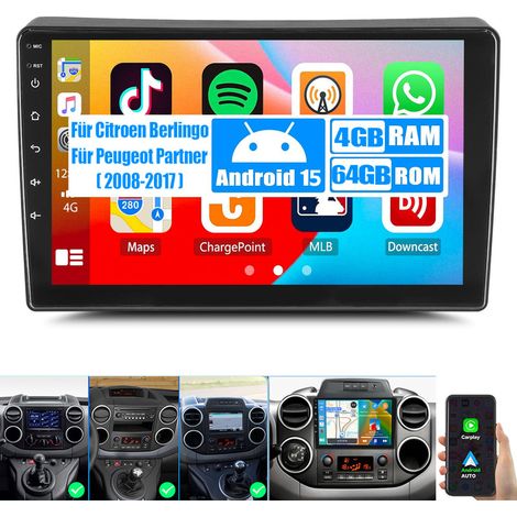Autoradio DAB+ (en option) CarPlay pour Peugeot Partner 2008-2017 Android 15 FM Bluetooth EQ USB GPS Navi WIFI Écran tactile - 4+64G (1/5)