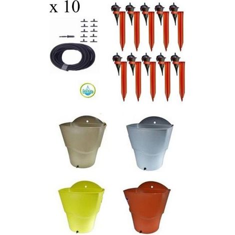 Kit arrosage goutte à goutte 10 goutteurs et réserve d'eau, Couleur Gris