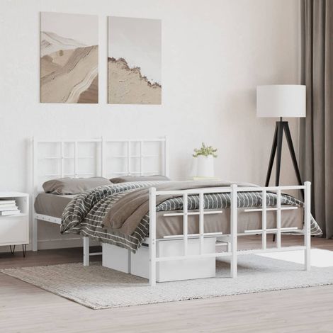Cadre de lit métal sans matelas et pied de lit blanc 120x200 cm (1/5)