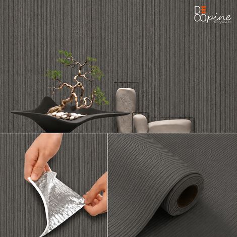 Papier peint autocollant relief strié vertical gris foncé 60 x 280 cm, revêtement mural PVC texturé auto-adhésif 2,5 mm decopine (1/5)