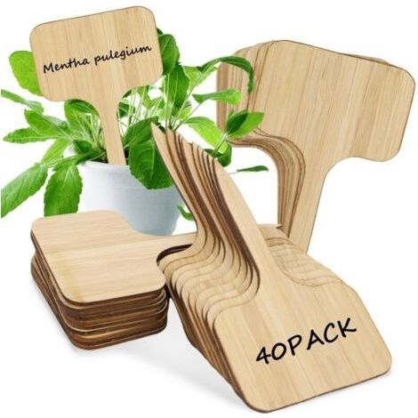 Wooden Plant Label - 40 pieces, T Shape Wooden Plant Label - Weather Resistant, For Garden/Vegetables (1/4)