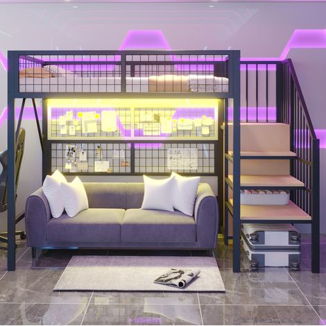 letto 90x200 metallo LED nero salvaspazio HAVRYA (1/5)