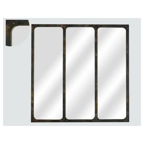 Miroir carré 3 bandes métal rouillé 70x70cm (1/3)