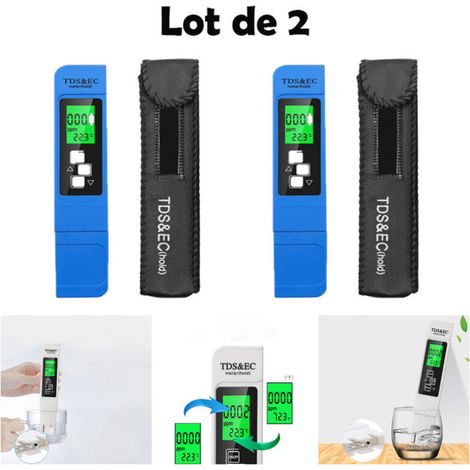 2Pcs Digital TDS Tester 3-in-1 Multifunction TDS, EC and Temperature Meter with Large Backlit LCD Display for Drinking Water Quality Monitoring and Hydroponics etc, Not for PH Test -Blue (1/4)