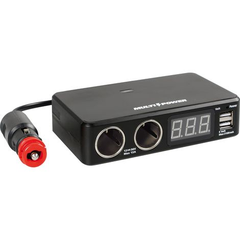 Multi-Power, 2 prese accendisigari + 2 USB e voltmetro, 12/24/36V (1/4)