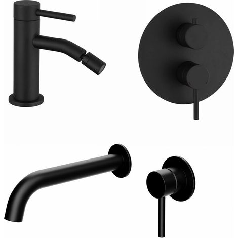 Set miscelatori lavabo ad incasso bidet senza scarico e incasso doccia c deviatore nero opaco Bette (1/4)